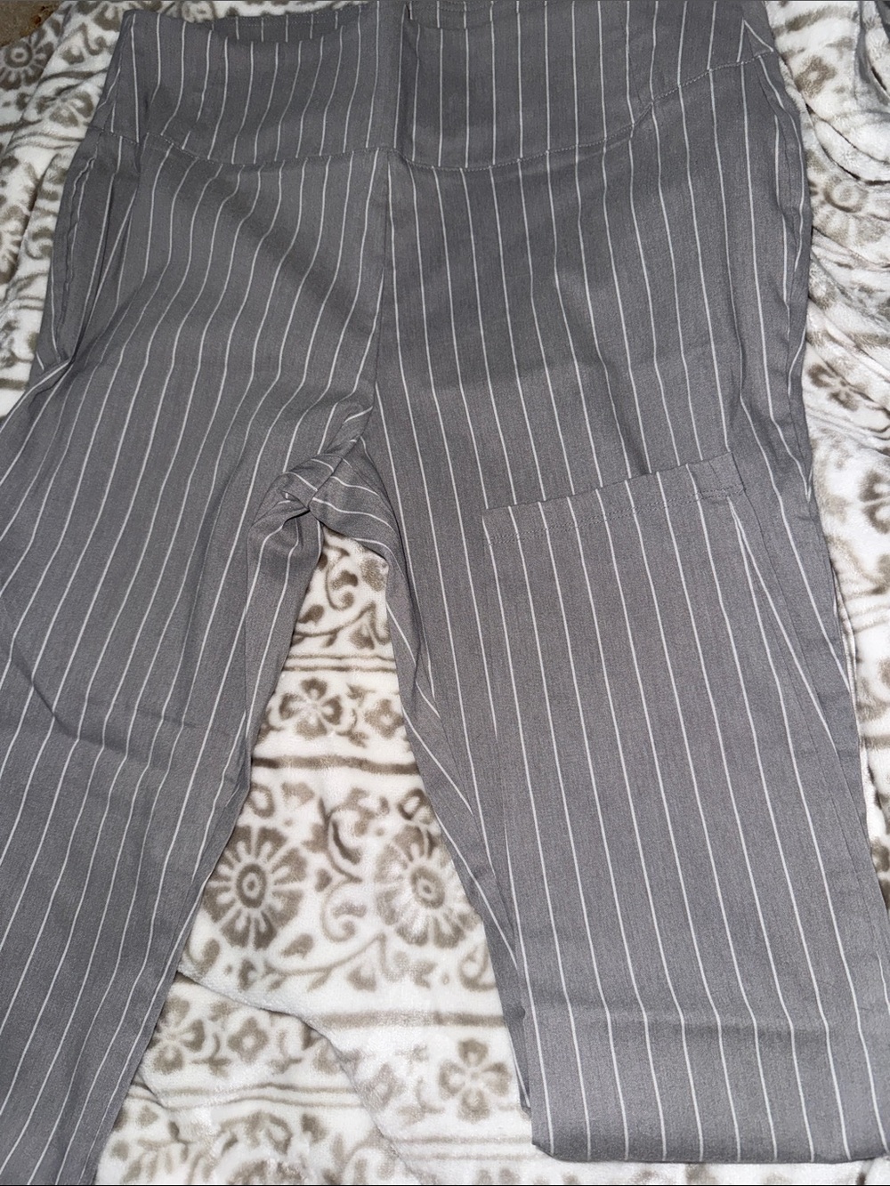 Gray Pinstripe Women’s High-Waist Pants